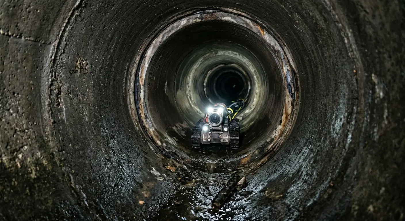 Robotic sewer camera inspecting pipe interior for Sewer Line Repair in Dracut